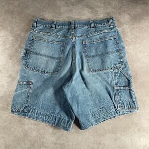 Vintage 00s Basic Editions Men's Waist 34 Denim Jean Shorts Carpenter Light Wash